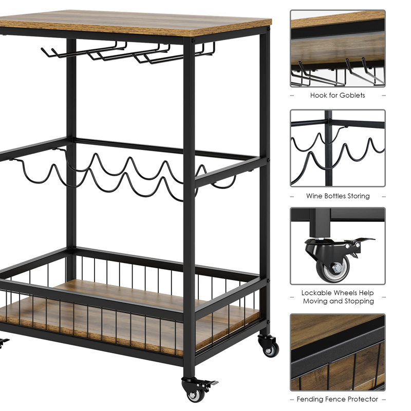 Williston Lex Industrial Rectangular Wine Rack Bar Cart & Reviews